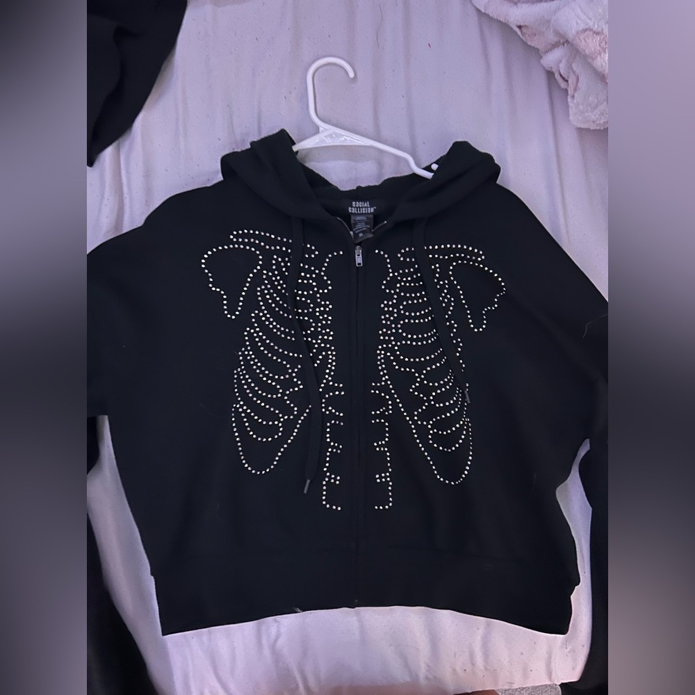 Social Society Black Rhinestone Skeleton Hoodie